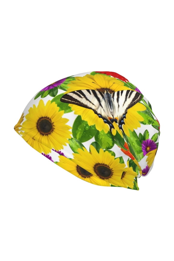Tiger Swallowtail On Flowers Print Unisex Knit Beanie for Men Women Winter Hat,Beanies Skull Caps