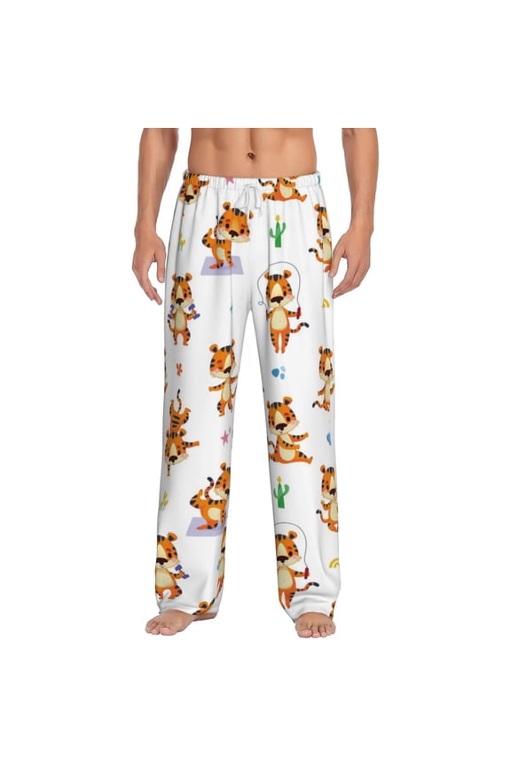 Tigers go in for Sports Print Pajama Pants for Men,Men’s Pajama Bottoms,Mens PJ Pants with Pockets & Button Fly-X-Large