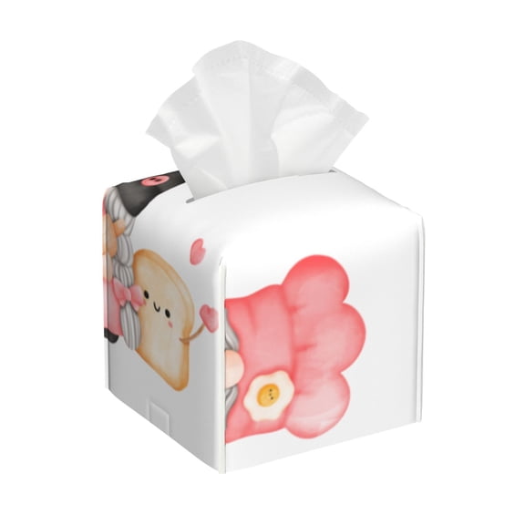 Logiee Tissue Box Cover 5X5X5'' PU Leather Tissue Holder Square Tissue Cube Box Organizer for Bathroom Vanity Countertop,Car,Night Stands,Office,Home,Kitchen (Baker Gnome)