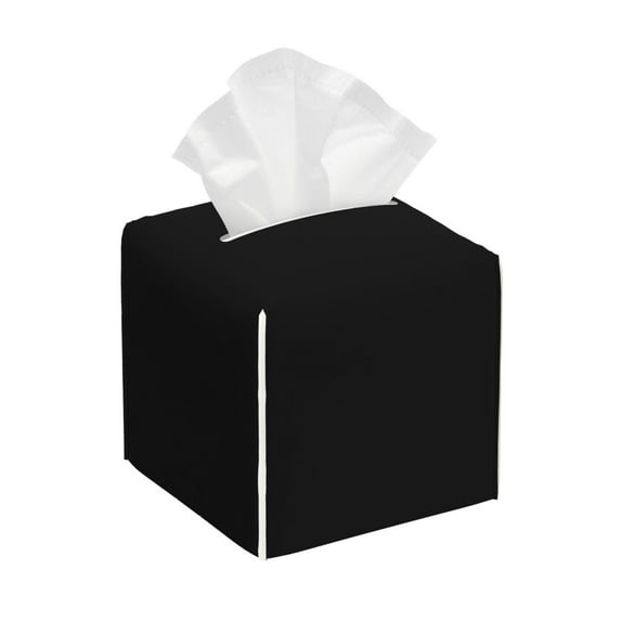 Logiee Tissue Box Cover 5X5X5'' PU Leather Tissue Holder Square Tissue Cube Box Organizer for Bathroom Vanity Countertop,Car,Night Stands,Office,Home,Kitchen (Black)
