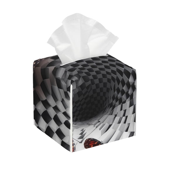 Logiee Tissue Box Cover 5X5X5'' PU Leather Tissue Holder Square Tissue Cube Box Organizer for Bathroom Vanity Countertop,Car,Night Stands,Office,Home,Kitchen (Butterflies Optical Illusion)