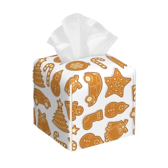 Logiee Tissue Box Cover 5X5X5'' PU Leather Tissue Holder Square Tissue Cube Box Organizer for Bathroom Vanity Countertop,Car,Night Stands,Office,Home,Kitchen (Christmas Elements)