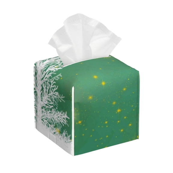 Logiee Tissue Box Cover 5X5X5'' PU Leather Tissue Holder Square Tissue Cube Box Organizer for Bathroom Vanity Countertop,Car,Night Stands,Office,Home,Kitchen (Christmas Green)