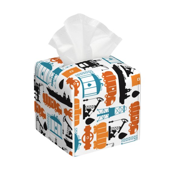 Logiee Tissue Box Cover 5X5X5'' PU Leather Tissue Holder Square Tissue Cube Box Organizer for Bathroom Vanity Countertop,Car,Night Stands,Office,Home,Kitchen (Industrial Transportations)