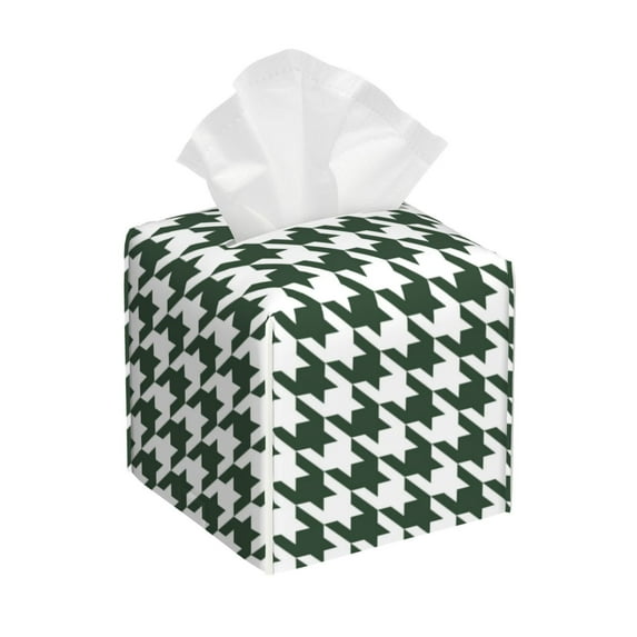 Logiee Tissue Box Cover 5X5X5'' PU Leather Tissue Holder Square Tissue Cube Box Organizer for Bathroom Vanity Countertop,Car,Night Stands,Office,Home,Kitchen (Scottish Checkered)