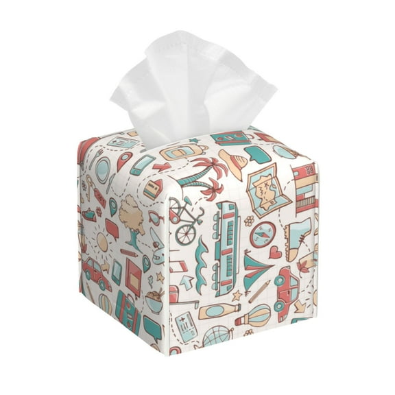 Logiee Tissue Box Cover 5X5X5'' PU Leather Tissue Holder Square Tissue Cube Box Organizer for Bathroom Vanity Countertop,Car,Night Stands,Office,Home,Kitchen (Summer Life)