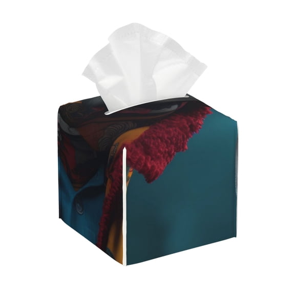 Logiee Tissue Box Cover 5X5X5'' PU Leather Tissue Holder Square Tissue Cube Box Organizer for Bathroom Vanity Countertop,Car,Night Stands,Office,Home,Kitchen (Surrealist Goat)