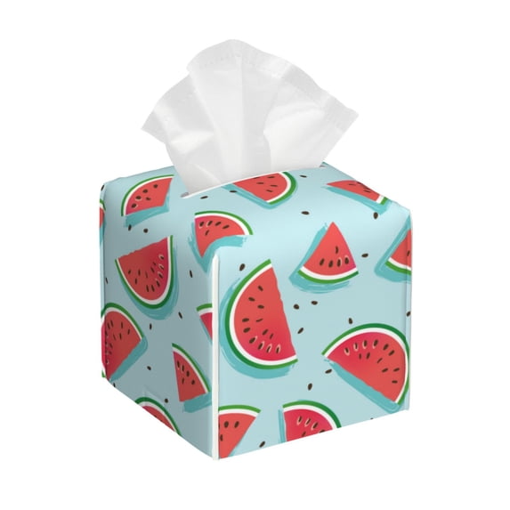 Logiee Tissue Box Cover 5X5X5'' PU Leather Tissue Holder Square Tissue Cube Box Organizer for Bathroom Vanity Countertop,Car,Night Stands,Office,Home,Kitchen (Watermelon)