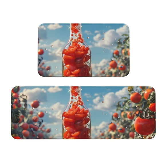 Logiee Tomato Field Bottle Print Kitchen Mats for Floor Sets of 2,Waterproof Kitchen Rugs,Non Slip Comfort Standing Mat Rug for Home,Runner,Sink,Office,Laundry