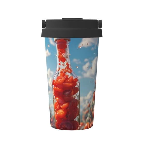 Logiee Tomato Field Bottle Print Stainless Steel Coffee Tumbler, Travel Coffee Mug, Insulated Coffee Mug with Lid, Spill Proof Coffee Cup, Portable Thermal Mug