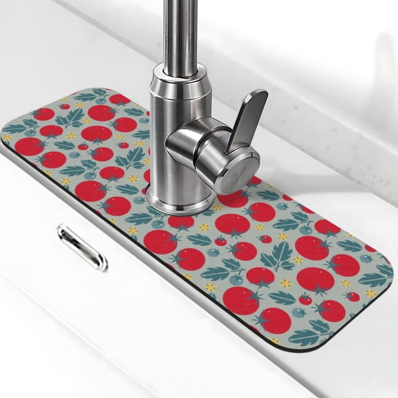 Logiee Tomato Print Kitchen Sink Splash Guard Faucet Mat for Splash Guard Behind Faucet Drip Catcher for Kitchen,Bathroom,Sink Mat,Dish Drying Mat,Bathroom-15" X 5.5"