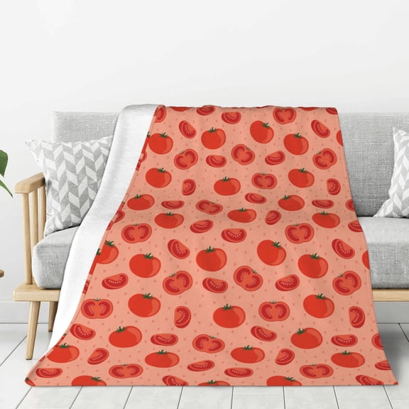 Logiee Tomato Print Throw Blanket,Soft Flannel Throw Blanket,Lightweight Fluffy Plush Bed Blanket for Bedding Sofa and Travel-60"x50"