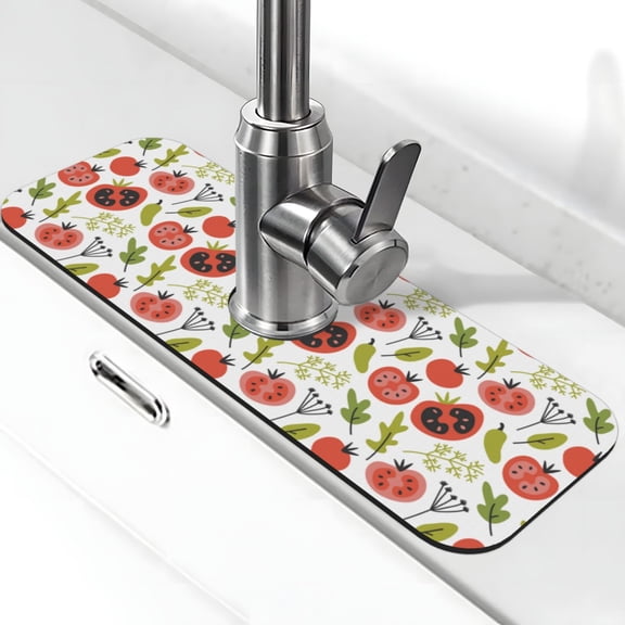 Logiee Tomatoes Print Kitchen Sink Splash Guard Faucet Mat for Splash Guard Behind Faucet Drip Catcher for Kitchen,Bathroom,Sink Mat,Dish Drying Mat,Bathroom-15" X 5.5"
