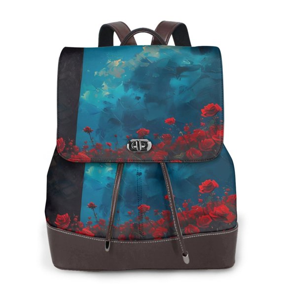 Logiee Tower And Red Roses Print Backpack Purse for Women,Fashion Leather Backpack Purse,Women's Leather Backpack for Work College Travel