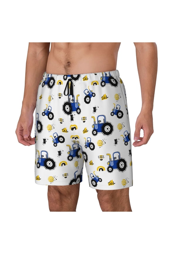 Tractor And Vehicle Print Men's Swim Trunk,Quick Dry Board Shorts ,Men's Swim Trunks with Compression Liner, Bathing Suits with Pockets-3X-Large
