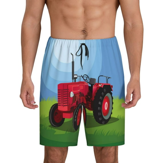 Logiee Tractor on farming land Print Men's Pajama Shorts with Drawstring & Pockets,Sleep Shorts for Men,Sleepwear Bottoms,Elastic Waistband Loungewear-Medium