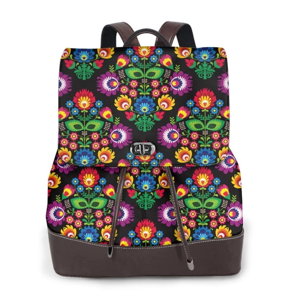 Logiee Traditional Floral Polish Print Backpack Purse for Women,Fashion Leather Backpack Purse,Women's Leather Backpack for Work College Travel
