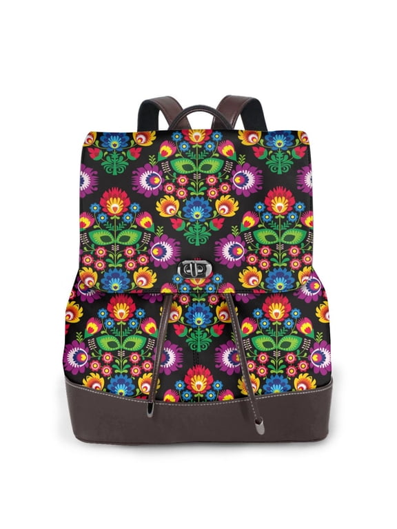 Logiee Traditional Floral Polish Print Backpack Purse for Women,Fashion Leather Backpack Purse,Women's Leather Backpack for Work College Travel