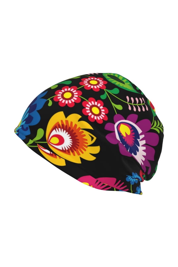 Traditional Floral Polish Print Unisex Knit Beanie for Men Women Winter Hat,Beanies Skull Caps