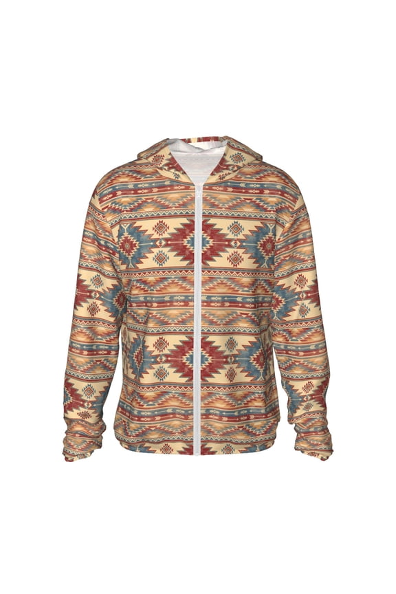 Traditional Tribal Aztec Print Men's Women Light Jacket Full Zip Sun Protection Hoodie Long Sleeve Sun Shirts for Men Hiking Fishing Zip Pockets-X-Large