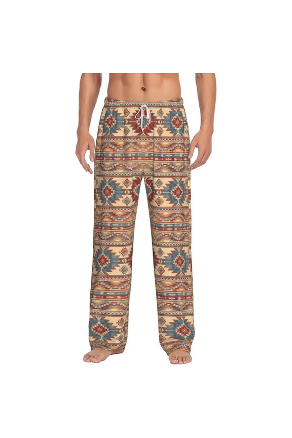 Traditional Tribal Aztec Print Pajama Pants for Men,Men’s Pajama Bottoms,Mens PJ Pants with Pockets & Button Fly-Large