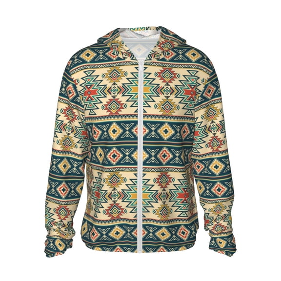 Logiee Traditional Tribal Aztec1 Print Men's Women Light Jacket Full Zip Sun Protection Hoodie Long Sleeve Sun Shirts for Men Hiking Fishing Zip Pockets-Medium