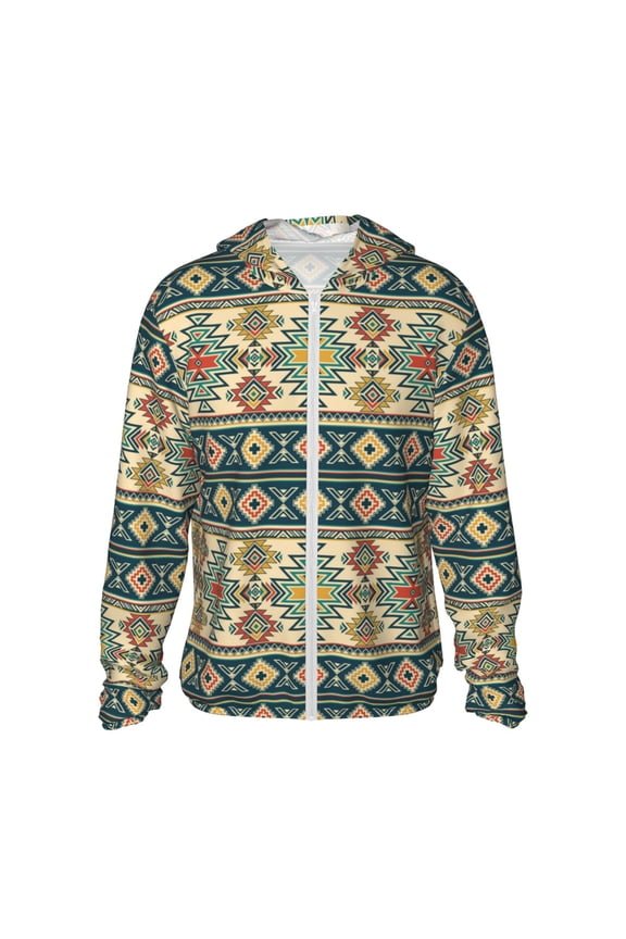 Traditional Tribal Aztec1 Print Men's Women Light Jacket Full Zip Sun Protection Hoodie Long Sleeve Sun Shirts for Men Hiking Fishing Zip Pockets-Large