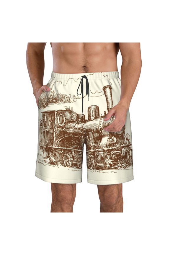 Train Print Mens Swim Trunks Quick Dry Board Shorts,Breathable Hawaii Beach Shorts Swimwear Bathing Suits-Small