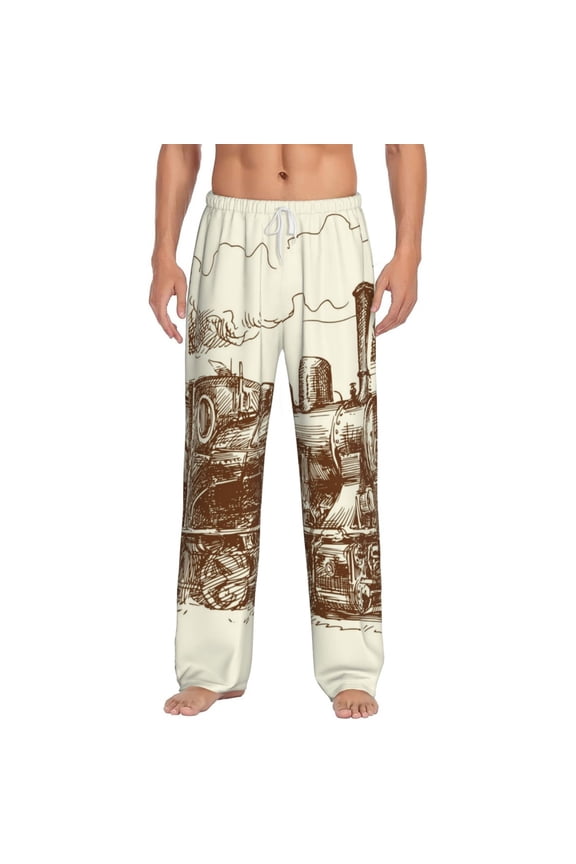 Train Print Pajama Pants for Men,Men’s Pajama Bottoms,Mens PJ Pants with Pockets & Button Fly-XX-Large