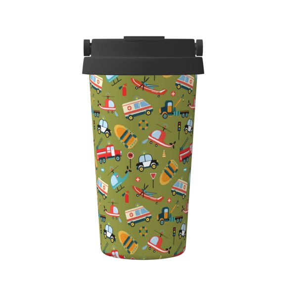 Logiee Transportation Prints Print Stainless Steel Coffee Tumbler, Travel Coffee Mug, Insulated Coffee Mug with Lid, Spill Proof Coffee Cup, Portable Thermal Mug