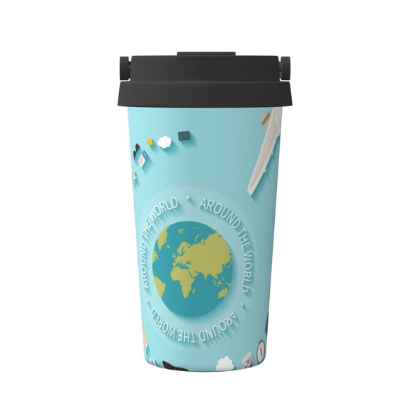Logiee Travelling on Airplane Print Stainless Steel Coffee Tumbler, Travel Coffee Mug, Insulated Coffee Mug with Lid, Spill Proof Coffee Cup, Portable Thermal Mug
