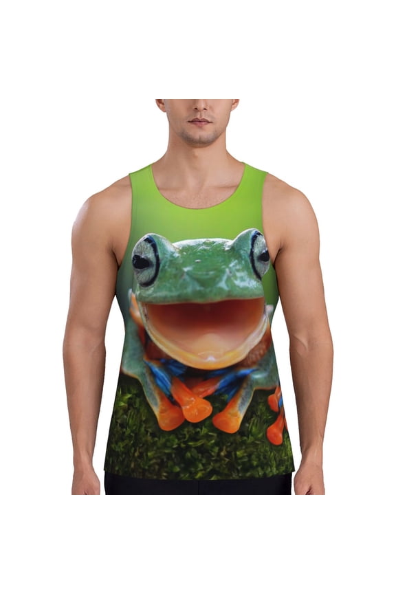 Tree Frog Print Men's Workout Tank Top,Quick Dry Workout Tank Top,Gym Muscle Tee,Fitness Bodybuilding Sleeveless T Shirt-XX-Large