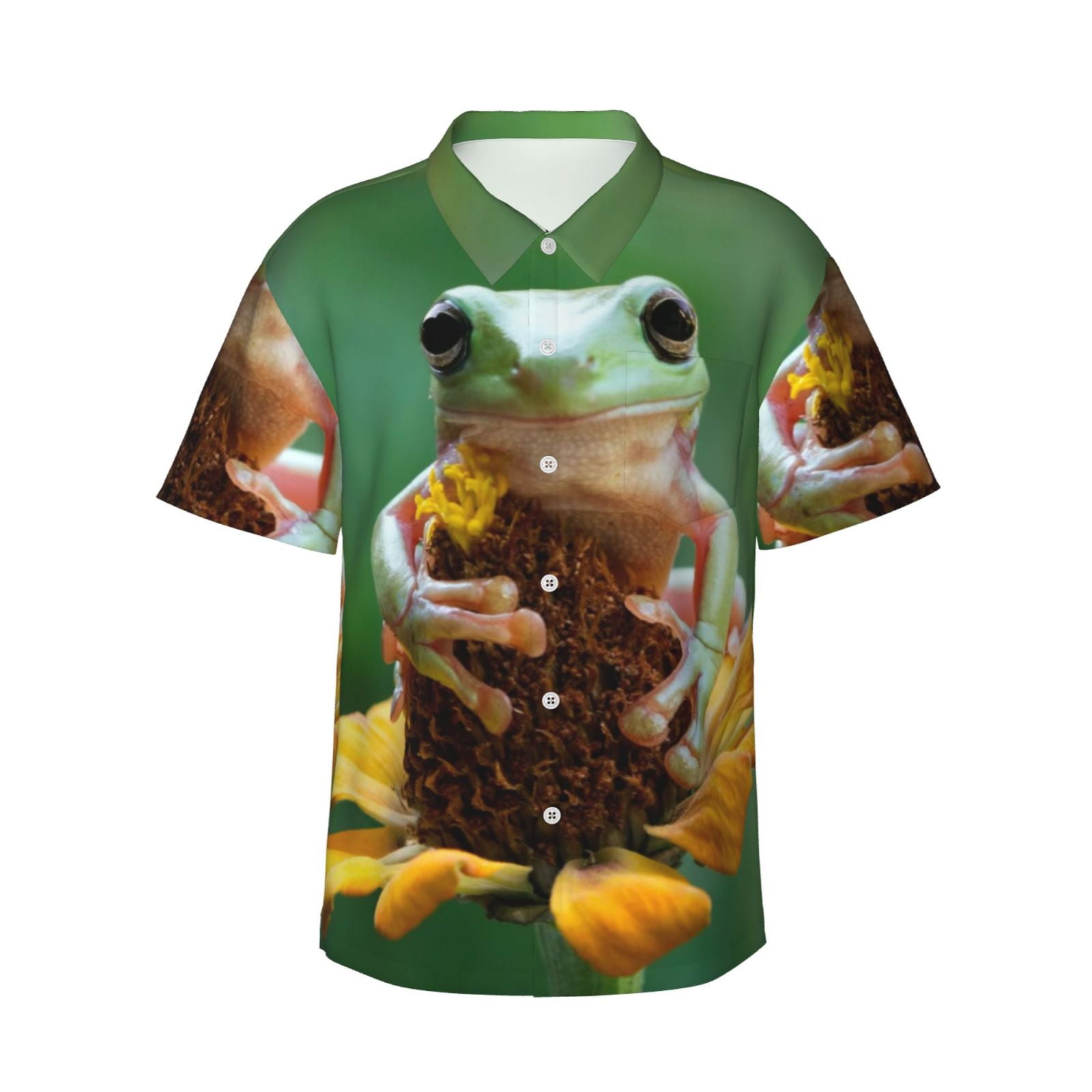 Logiee Tree Frog Sitting On Sunflowes Print Mens Hawaiian Shirts,Loose ...