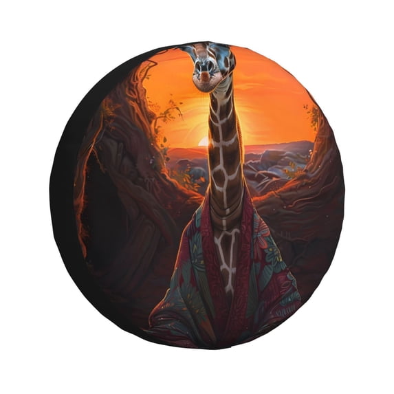 Logiee Tree Hollow Meditating Giraffe Print Spare Tire Cover, Universal Wheel Protectors,Waterproof Dust-Proof UV Sun Wheel Tire Cover,Fit for SUV, RV, Travel Trailer, Truck-16 inch