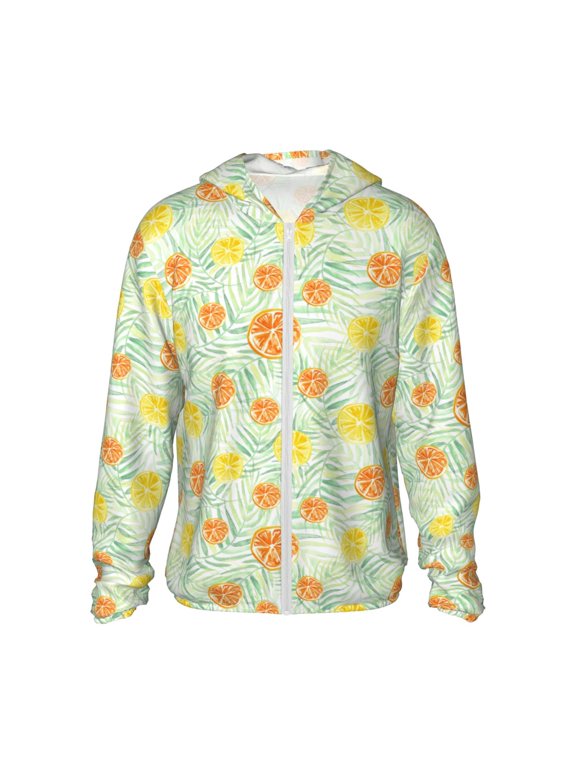 Tree Palms Lemon Print Men's Women Light Jacket Full Zip Sun Protection Hoodie Long Sleeve Sun Shirts for Men Hiking Fishing Zip Pockets-Medium