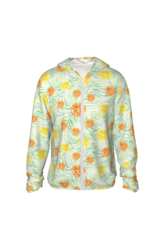 Tree Palms Lemon Print Men's Women Light Jacket Full Zip Sun Protection Hoodie Long Sleeve Sun Shirts for Men Hiking Fishing Zip Pockets-Large