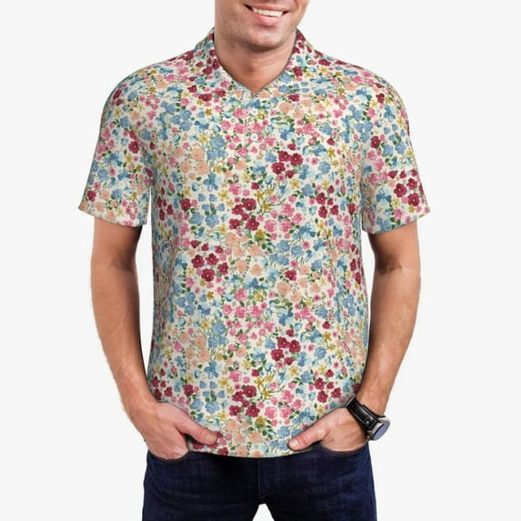 Logiee Trendy Floral Design Print Mens Polo Shirts,Mens Golf Polo Shirts,Short Sleeve Casual Polo Shirts for Men,Summer Fashion Beach Shirts-Small