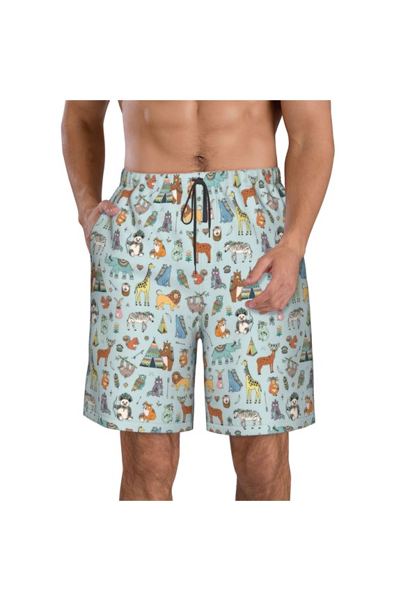 Tribal Animals Print Mens Swim Trunks Quick Dry Board Shorts,Breathable Hawaii Beach Shorts Swimwear Bathing Suits-Medium