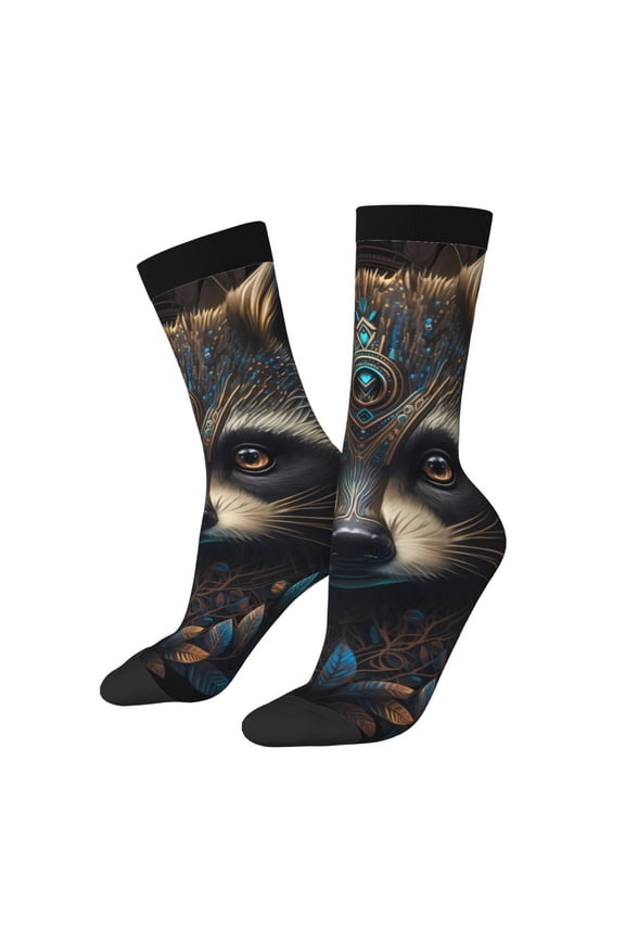 Tribal Style Raccoon Print Adult Socks for Men & Women,Calf Socks, Ankle Socks,Boots Socks,Breathable Casual Sock,Unisex Crew Socks