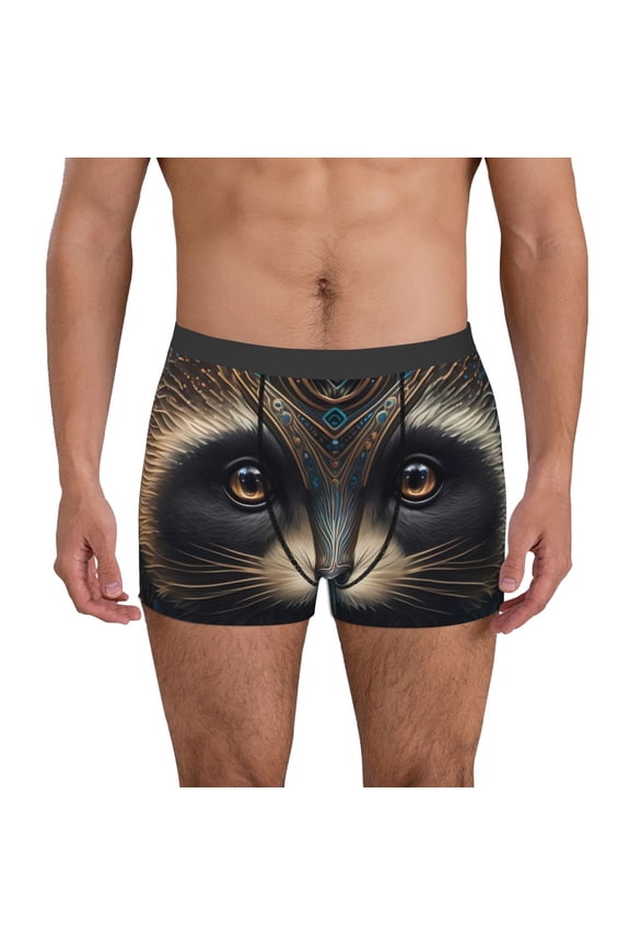 Tribal Style Raccoon Print Mens Boxer Briefs,Boxer Briefs for Men,Breathable Stretch Underwear,Boys Boxer Briefs-Medium
