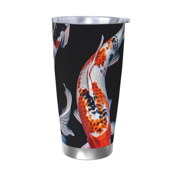 Logiee Tricolor Koi Fish Trio Print 20OZ Car Cup with Lid, Stainless Steel Vacuum Insulated Double Wall Travel Tumbler, Durable Insulated Coffee Mug,Thermal Cup with Straw-Without Straw