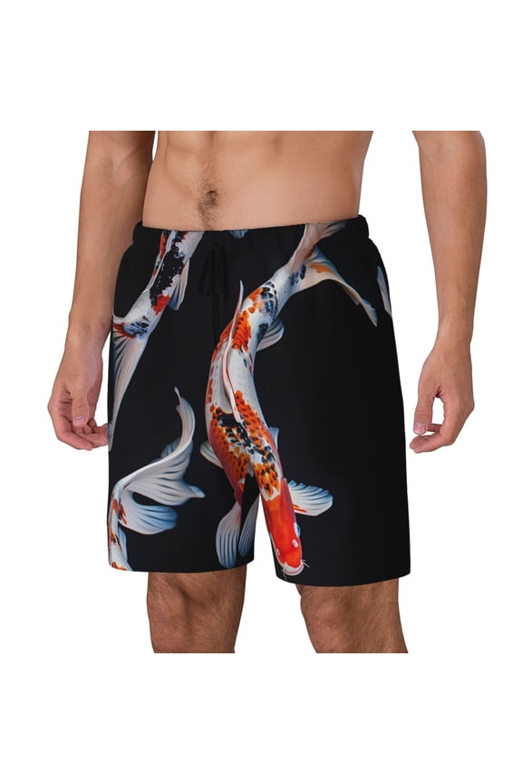 Tricolor Koi Fish Trio Print Men's Swim Trunk,Quick Dry Board Shorts ,Men's Swim Trunks with Compression Liner, Bathing Suits with Pockets-Large