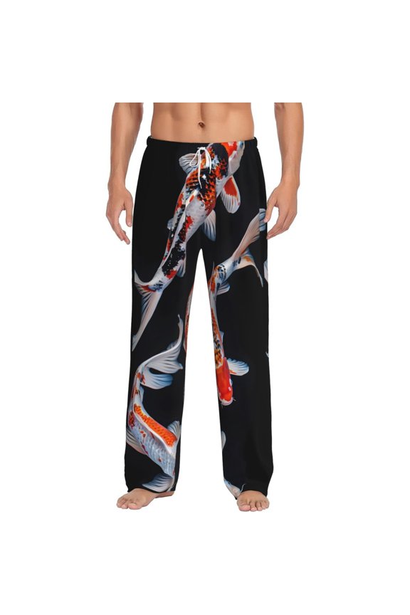 Tricolor Koi Fish Trio Print Pajama Pants for Men,Men’s Pajama Bottoms,Mens PJ Pants with Pockets & Button Fly-Large
