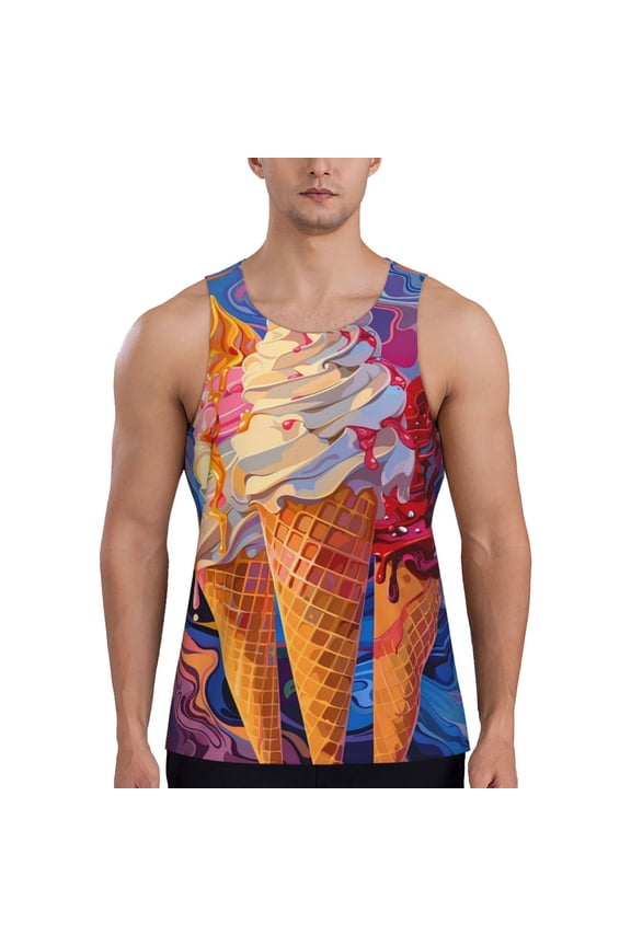 Trio Of Dripping Cones Print Men's Workout Tank Top,Quick Dry Workout Tank Top,Gym Muscle Tee,Fitness Bodybuilding Sleeveless T Shirt-Small