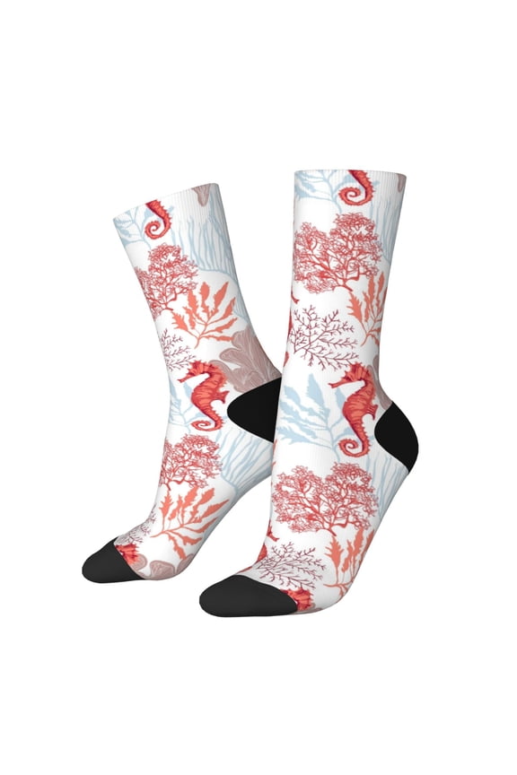 Tropical Corals Seahorse Print Adult Socks for Men & Women,Calf Socks, Ankle Socks,Boots Socks,Breathable Casual Sock,Unisex Crew Socks