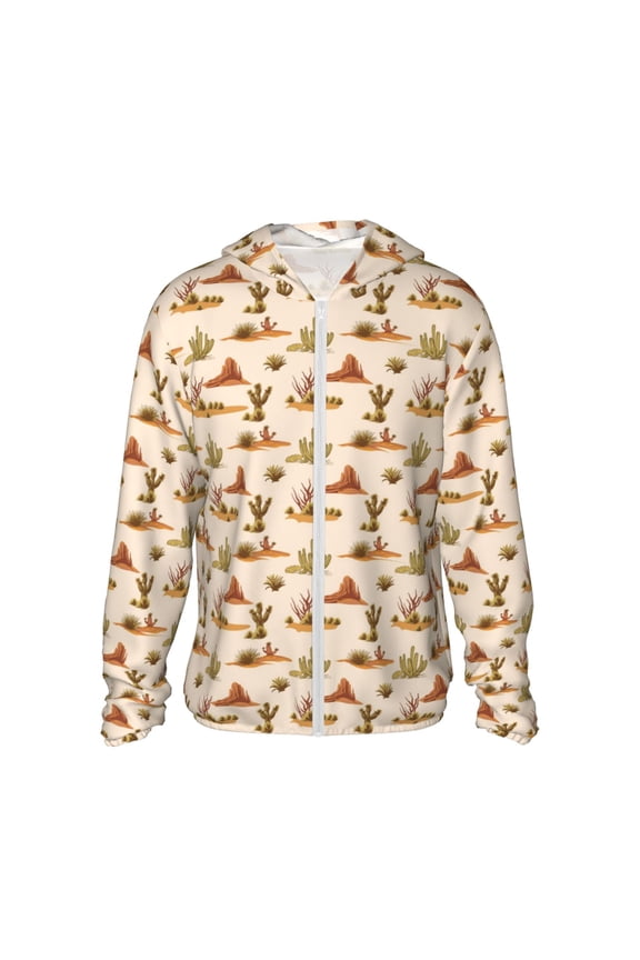 Tropical Desert Print Men's Women Light Jacket Full Zip Sun Protection Hoodie Long Sleeve Sun Shirts for Men Hiking Fishing Zip Pockets-Medium