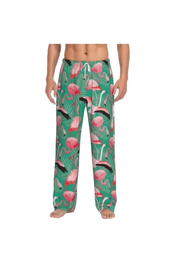 Tropical Flamingo Print Pajama Pants for Men,Men’s Pajama Bottoms,Mens PJ Pants with Pockets & Button Fly-X-Large