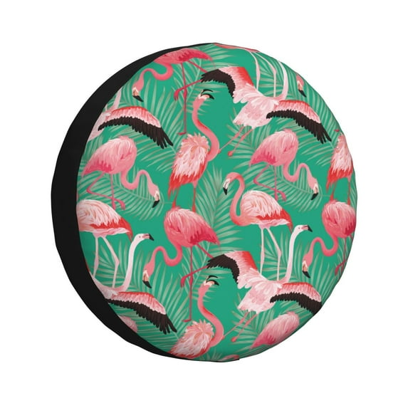 Logiee Tropical Flamingo Print Spare Tire Cover, Universal Wheel Protectors,Waterproof Dust-Proof UV Sun Wheel Tire Cover,Fit for SUV, RV, Travel Trailer, Truck-16 inch
