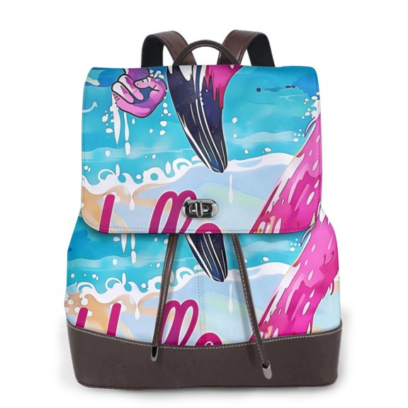 Logiee Tropical Flamingo Summer Print Backpack Purse for Women,Fashion Leather Backpack Purse,Women's Leather Backpack for Work College Travel