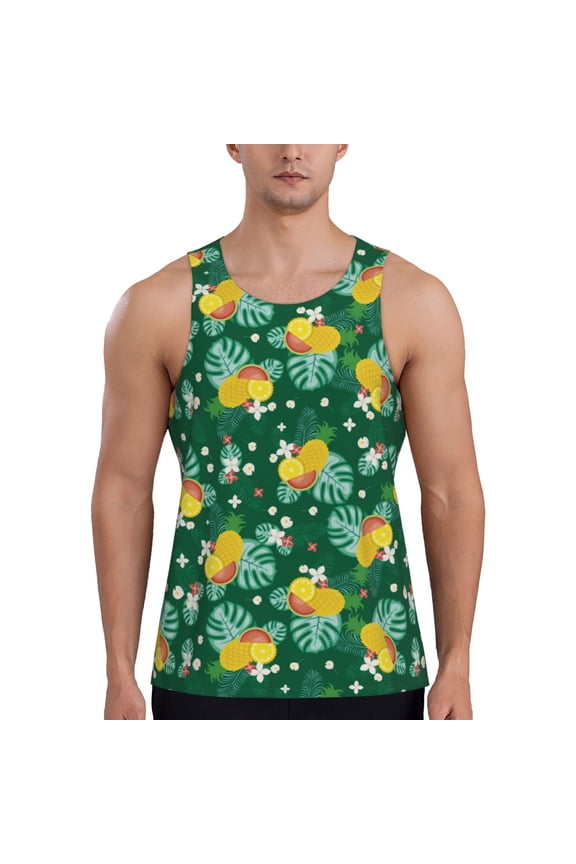 Tropical Fruit Print Men's Workout Tank Top,Quick Dry Workout Tank Top,Gym Muscle Tee,Fitness Bodybuilding Sleeveless T Shirt-X-Large